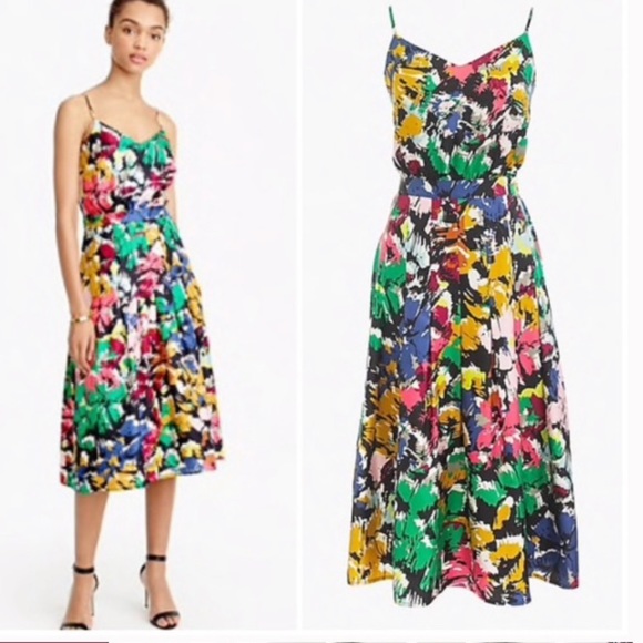J. Crew Dresses & Skirts - J. Crew Dress Brushstroke Floral Spaghetti Strap Silk Summer Cami Tank - 8